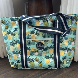 Salt Life Pineapple Paradise Cotton Canvas Beach Tote Bag, Aruba Blue